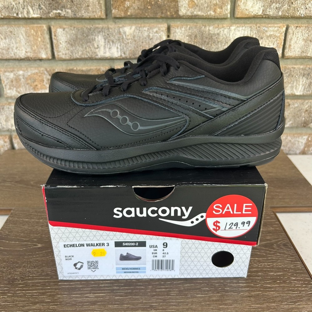 Saucony Echelon Walker 3 Shoes Mens 9 Black Walking Casual Lace Up Comfort NEW